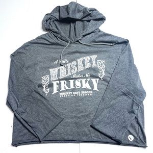 Whiskey Makes Me Frisky Women's  cropped graphic hooded long sleeve t-shirt.